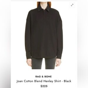 RAG & BONE Joan Cotton Blend Henley Shirt - Black M